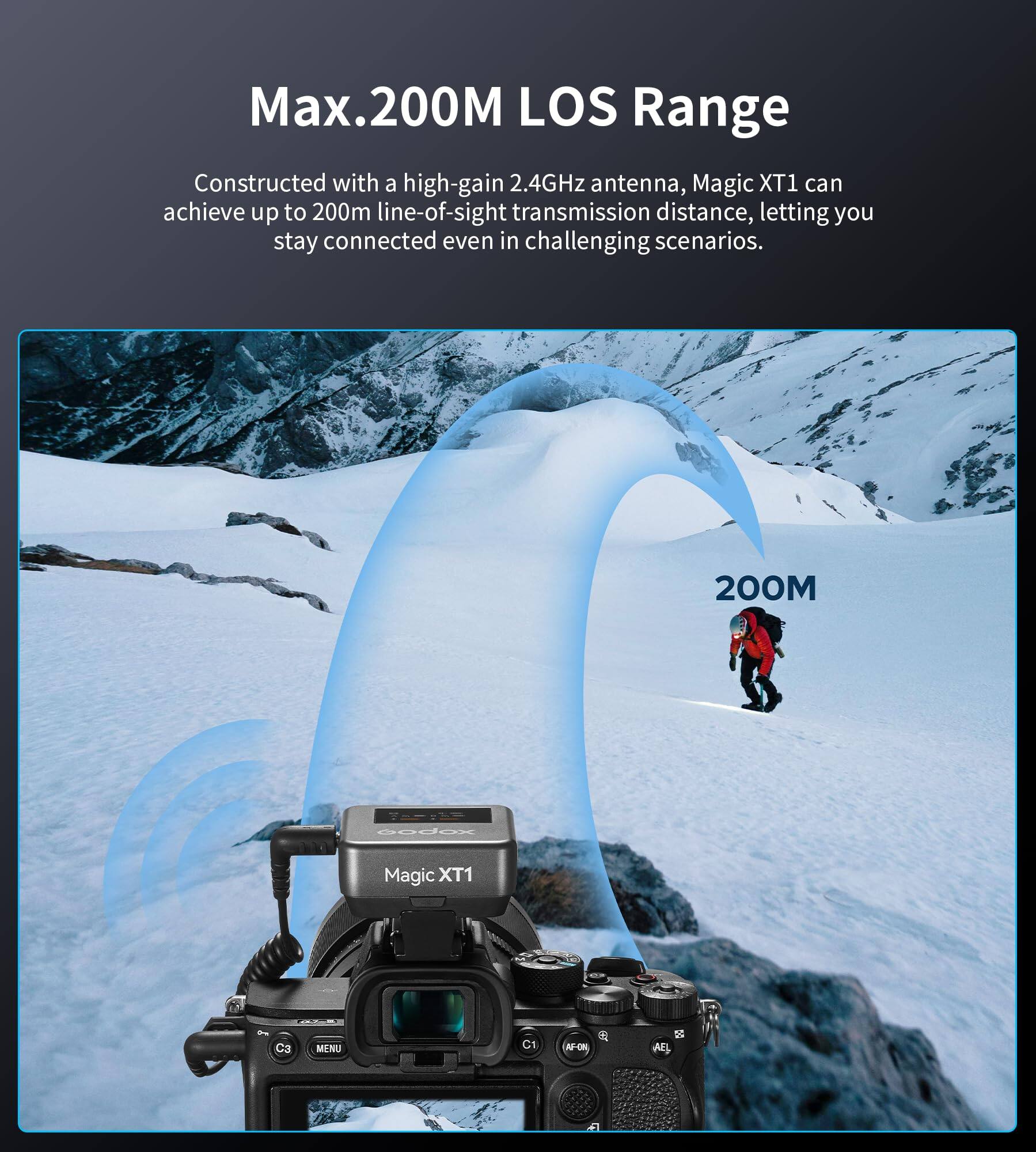 Max.200M LOS Range

Constructed with a high-gain 2.4GHz antenna, Magic XT1 can achieve up to 200m line-of-sight transmission distance, letting you stay connected even in challenging scenarios.