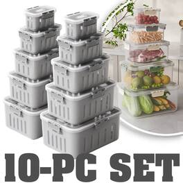 FC Design - 10PC Grey Food Storage Box Set Airtight, Bpa-free, Stackable Container with Double Drain Basket with Air Holes - Gray
