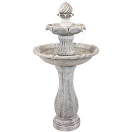Sunnydaze - Arcade Resin Outdoor 2-Tier Solar Fountain with Battery - White