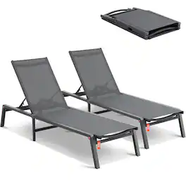 VEVOR - Chaise Lounge Chairs Outdoor, Aluminum Patio Lounge Chairs with Adjustable 5-Position, Folding Pool Lounge Chairs - Dark Gray