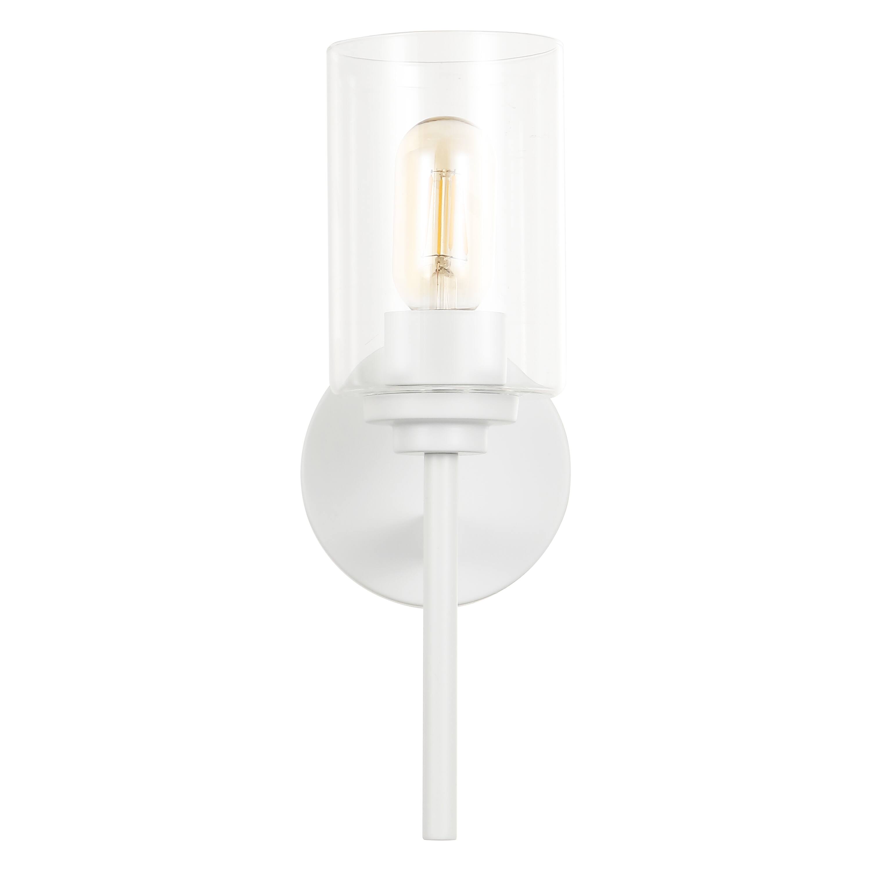 Alt View 6. Jonathan Y - Juno 13" 1-Light Farmhouse Industrial Metal/Glass Cylinder LED Sconce, White/Clear - White/Clear.