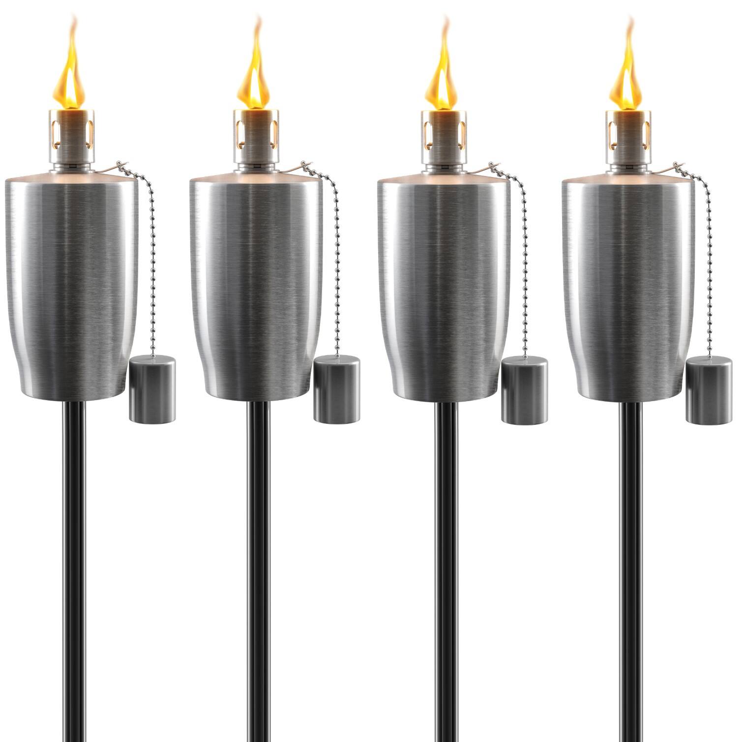 Front. Sorbus - Matney Stainless Steel Outdoor Torches, Decorative Garden & Yard Lights, 5 ft Oil Lamp for Citronella - Silver.