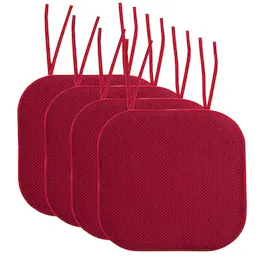 Sweet Home Collection - Honeycomb Memory Foam Non-Slip 16" x 16" Chair Cushion Pad with Ties, 4-Pack - Red