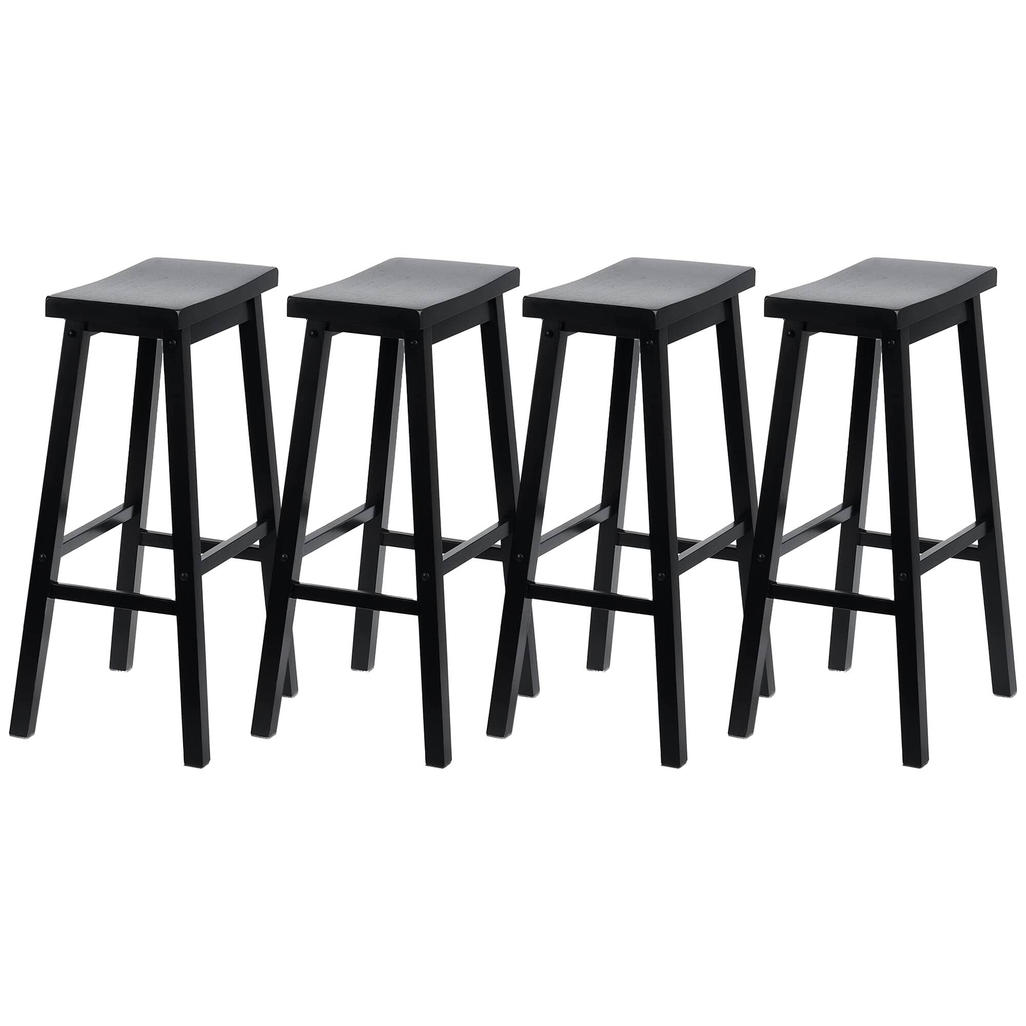 PJ Wood - Classic Saddle Seat 29 Inch Tall Kitchen Counter Stools, (4 Pack) - Black