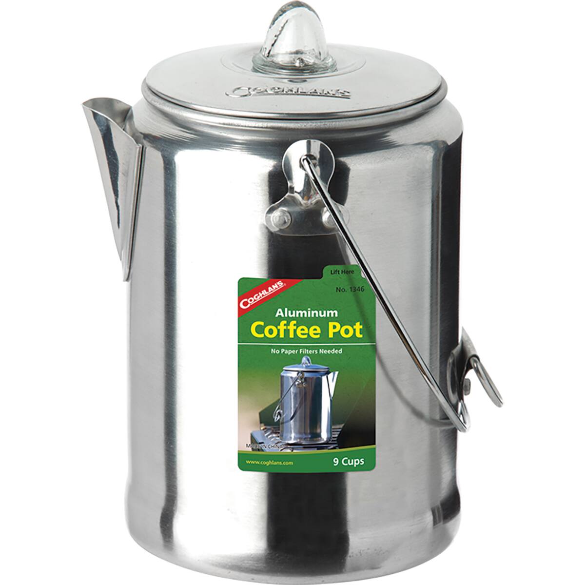 COGHLANS A Lift Here No. 1346 COCHLANS, Aluminum Coffee Pot No Paper Filters Needed Mars MADFN 1 CHNE www.coghlans.com 9 Cups