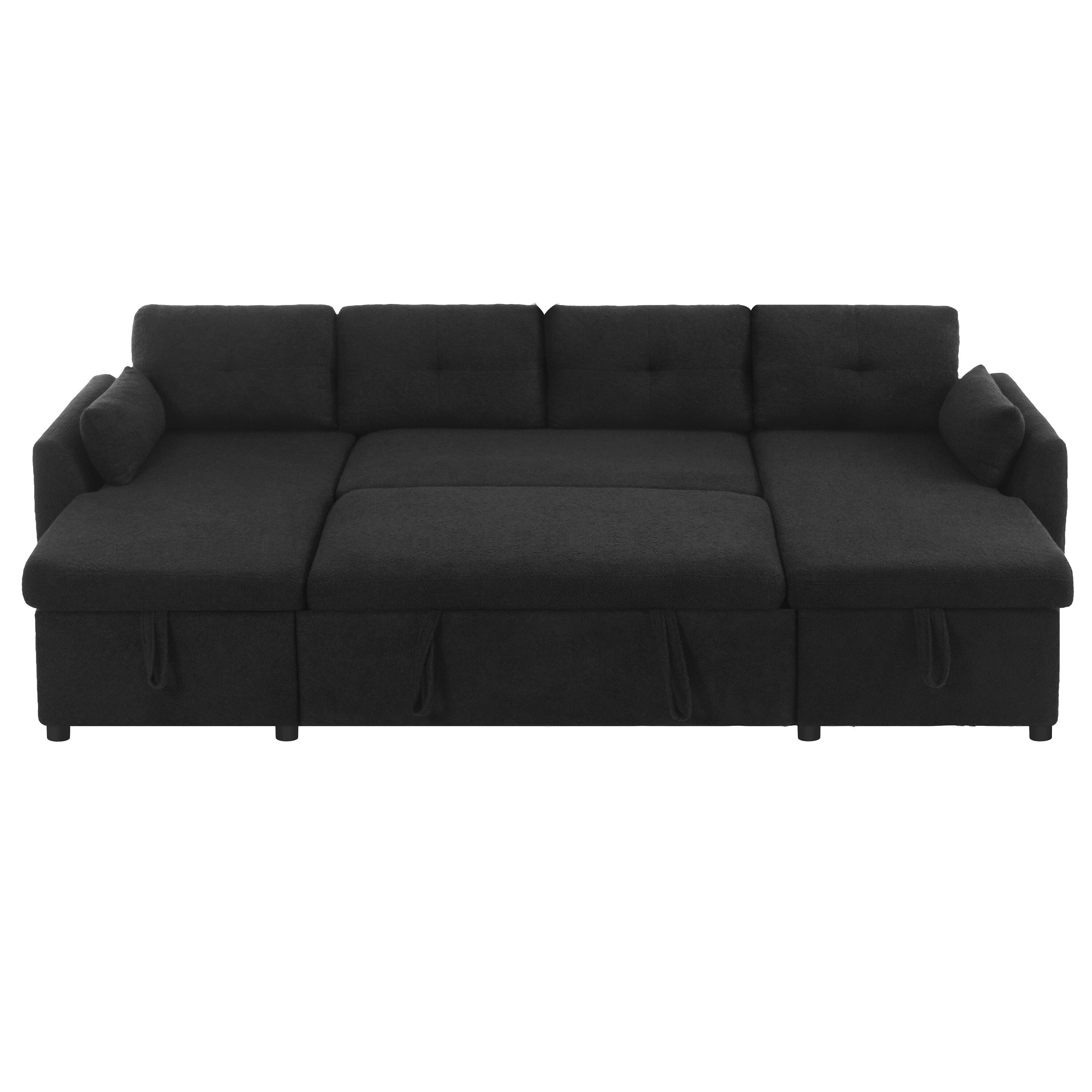 Alt View 1. Whisen - Modern U-shaped Sectional Sofa Bed with Storage and USB Ports for Living Room - Black.
