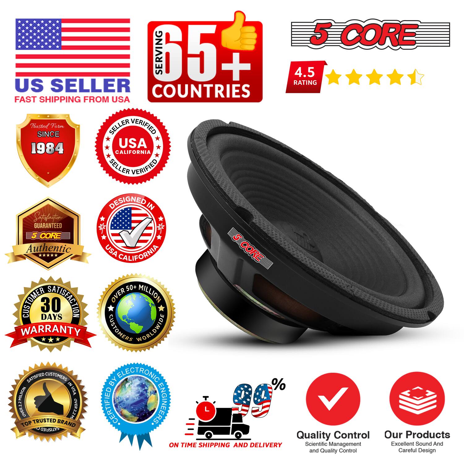 - US SELLER
- FAST SHIPPING FROM USA
- 65+ COUNTRIES
- 4.5 RATING
- Trusted Since 1984
- SELLER VERIFIED USA CALIFORNIA
- DESIGNED IN USA CALIFORNIA
- 5 CORE Authentic
- CUSTOMER SATISFACTION 30 DAYS WARRANTY
- OVER 50+ MILLION CUSTOMERS WORLDWIDE
- SATISFIED CUSTOMERS IN USA
- TOP TRUSTED BRAND
- CERTIFIED BY ELECTRONIC ENGINEERS
- ON TIME SHIPPING AND DELIVERY
- Quality Control: Scientific Management and Quality Control
- Our Products: Excellent Sound And Careful Design