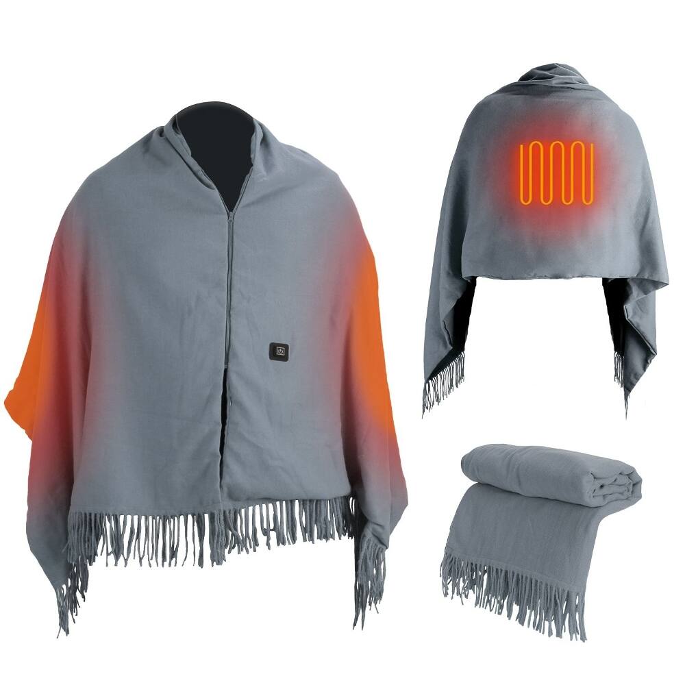 Alt View 2. Loheer - Loheer USB Heated Shawl with Zipper 77x24In Electric Throw Wrap - Grey.
