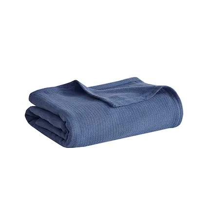 Front. Gracie Mills - Gracie Mills Brock Classic Lightweight Basketweave Cotton Blanket 250 GSM - Navy.