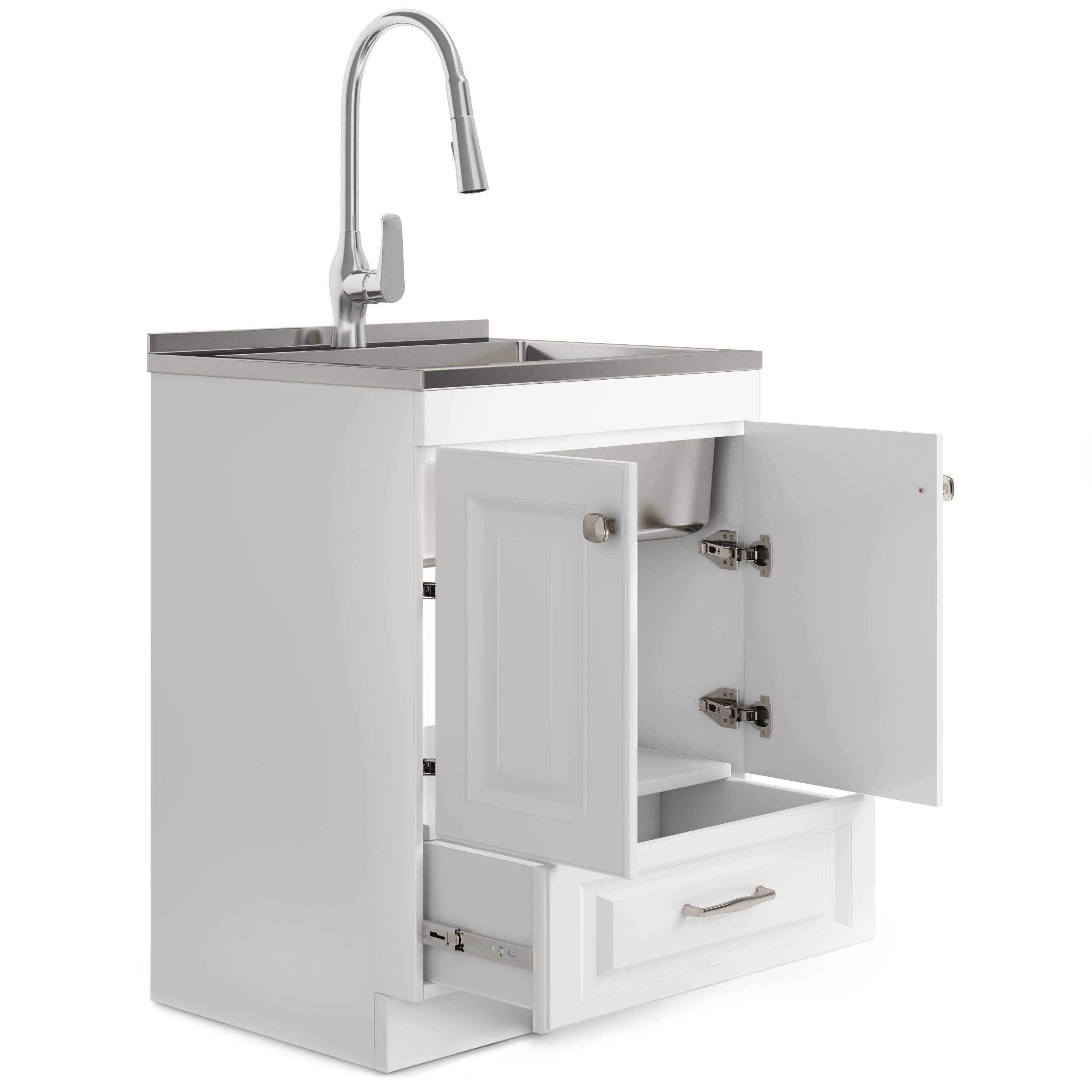 Back. Simpli Home - Lawrence  All-in-One 28-inch Utility Sink & Cabinet - Pure White.
