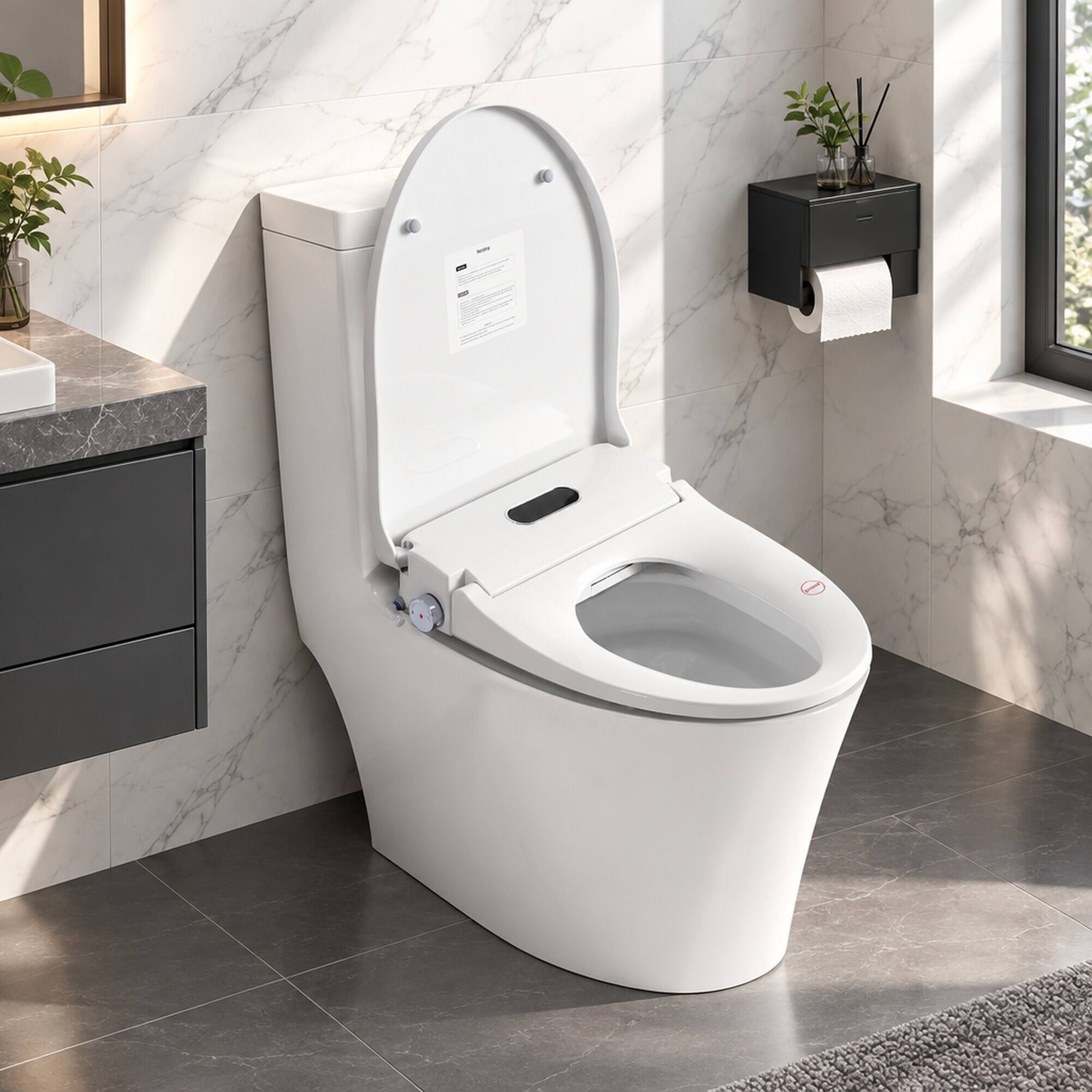Alt View 1. RYHNUYNE - Smart Bidet Toilet Seat, Side Knob Heated Seat Water Temperature and Pressure Adjustment Automatic Nozzle Cleaning - White.