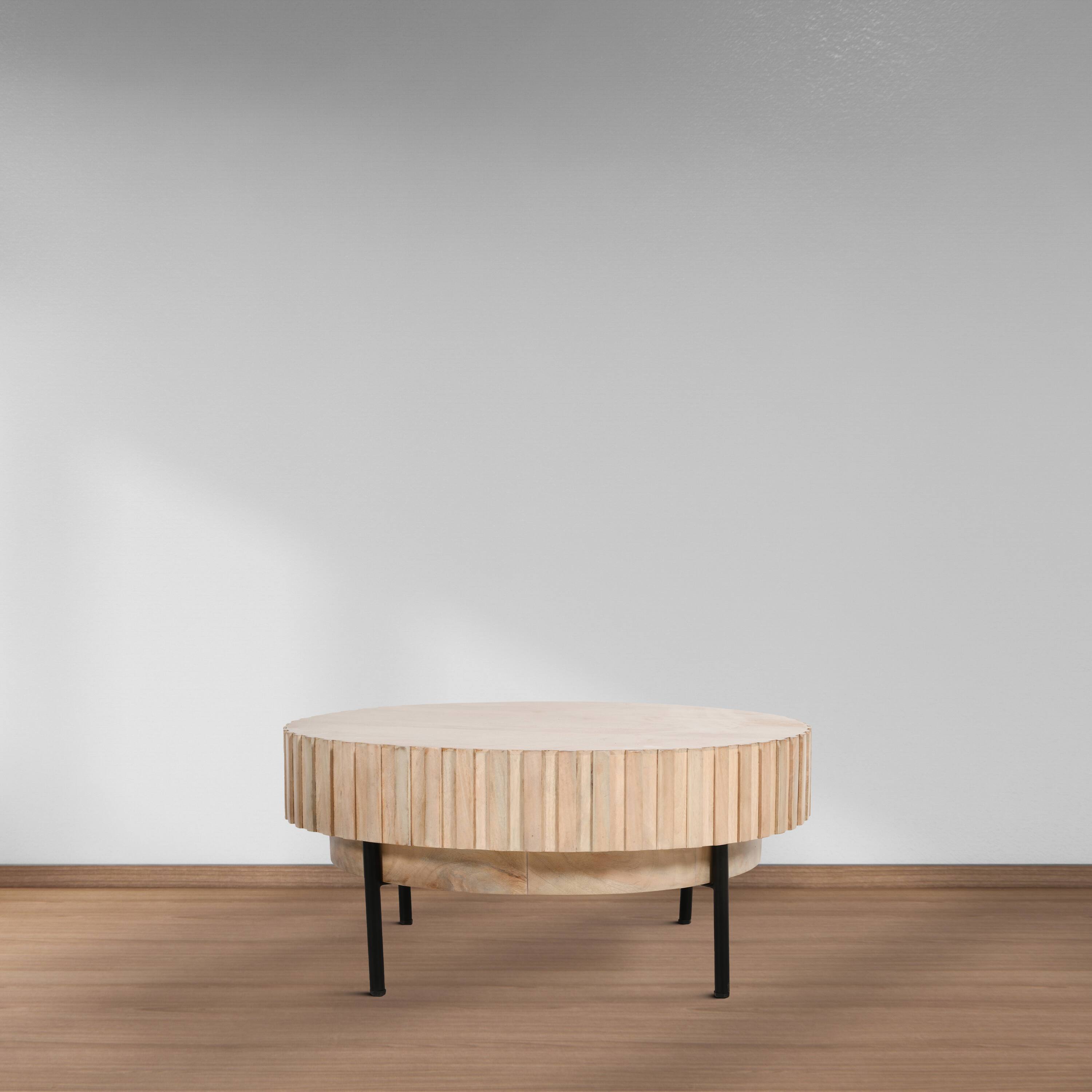 Alt View 8. Manhattan Lane - 36 Inch Modern Handcrafted Round Coffee Table, Oak White Wood Top with Grooved Edges, Black Iron Legs - Oak White, Black.