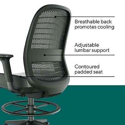 Breathable back promotes cooling  
Adjustable lumbar support  
Contoured padded seat