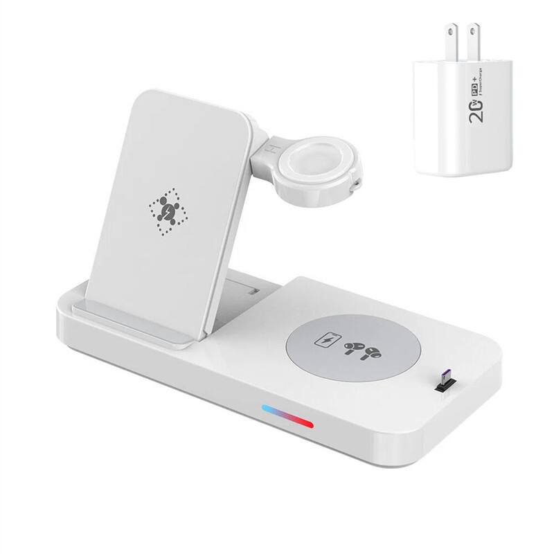 Front. RISOKEYS - 4-in-1 Wireless Charger - Phone Stand for Samsung Watch, Phone, and Earphones, Foldable Watch Charging Station - White.