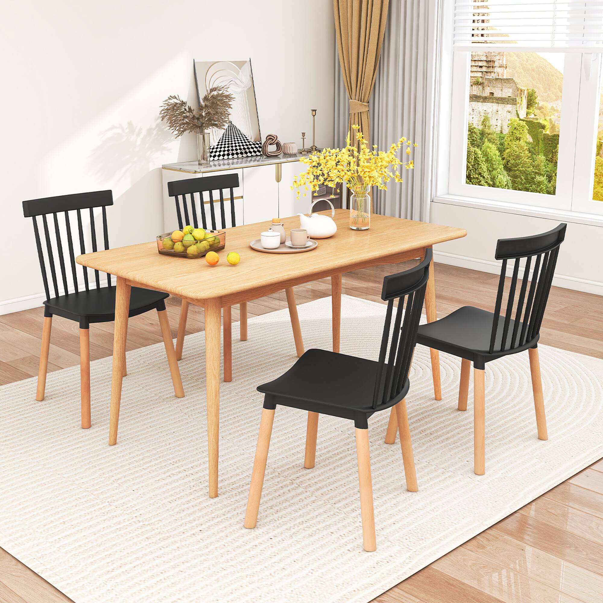 Alt View 1. Gymax - Gymax Set of 4 Windsor Dining Chairs Dining Chairs w/ Spindle Backs & Curved Seats Black - Black.