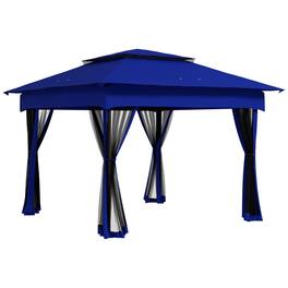 Outsunny - 11' x 11' Pop Up Canopy, Outdoor Patio Gazebo Shelter with Removable Zipper Netting - Blue