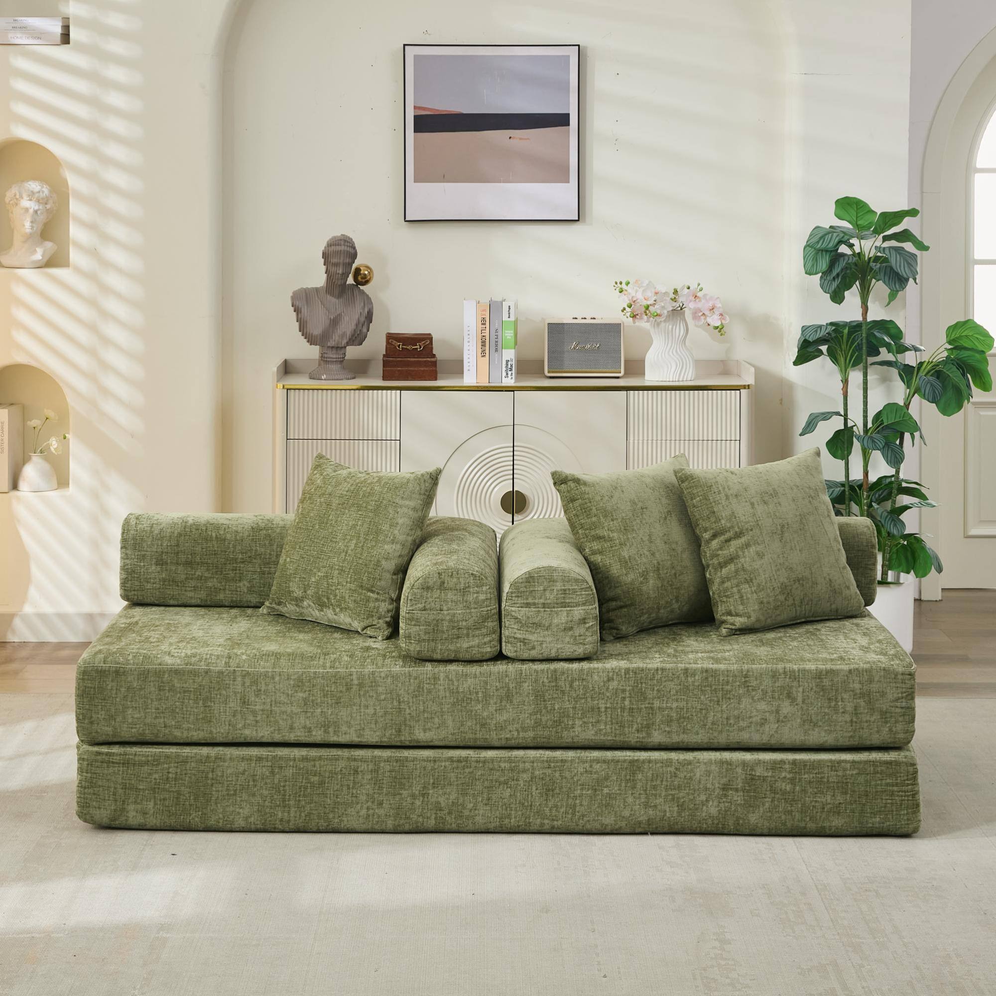 Alt View 10. GOODSILO - Convertible Folding Floor Sofa Bed with Armrests for Living Room, Bedroom, and Studio Lounging - Green.