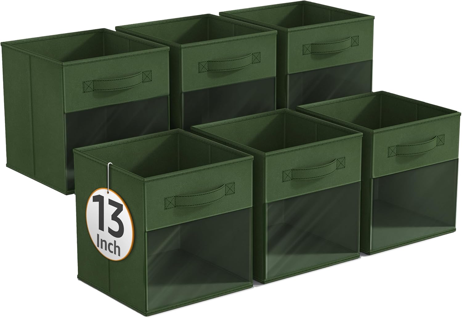 Alt View 5. Sorbus - Sorbus 13 Inch Storage Bins with Clear Window and Handle, 6 Foldable Baskets for Organizing Clothes,Toys, Books, Figures - Dark Green.