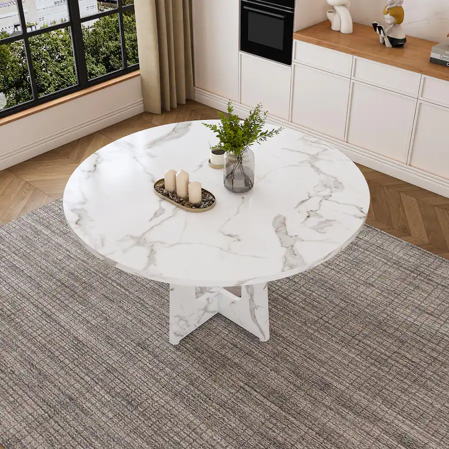 Z Edge Round Dining Table for 4 6 People, 47" Dining Room Table with ...