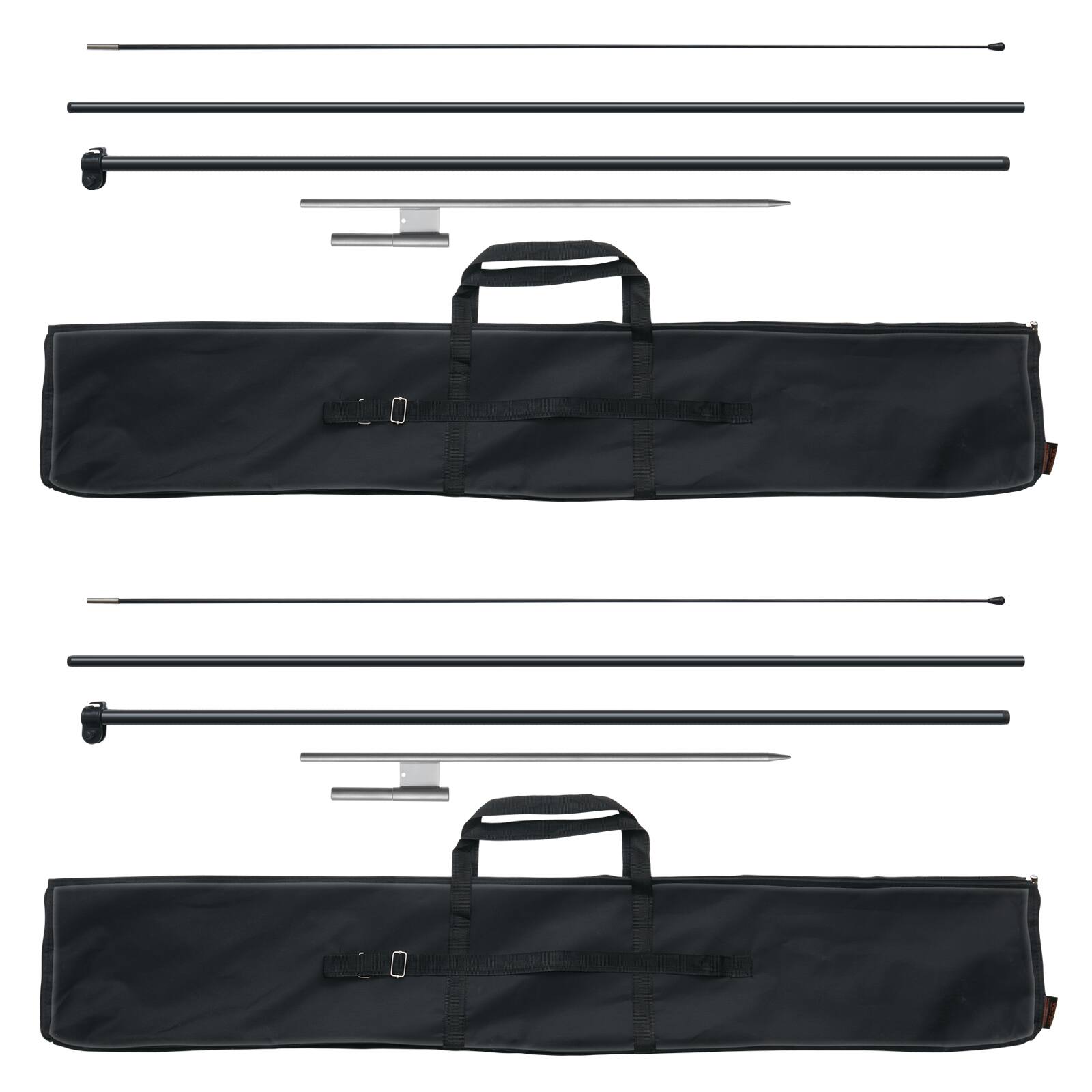 Front. VEVOR - Feather Flag Pole Kit, 2 Packs Swooper Flag Pole 12.7 ft, Sign Flag Poles for Business Advertising Flags Outdoor - Black, gray and silver.