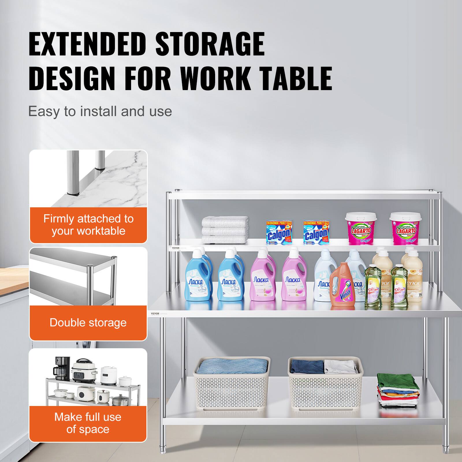EXTENDED STORAGE DESIGN FOR WORK TABLE

Easy to install and use

- Firmly attached to your worktable
- Double storage
- Make full use of space