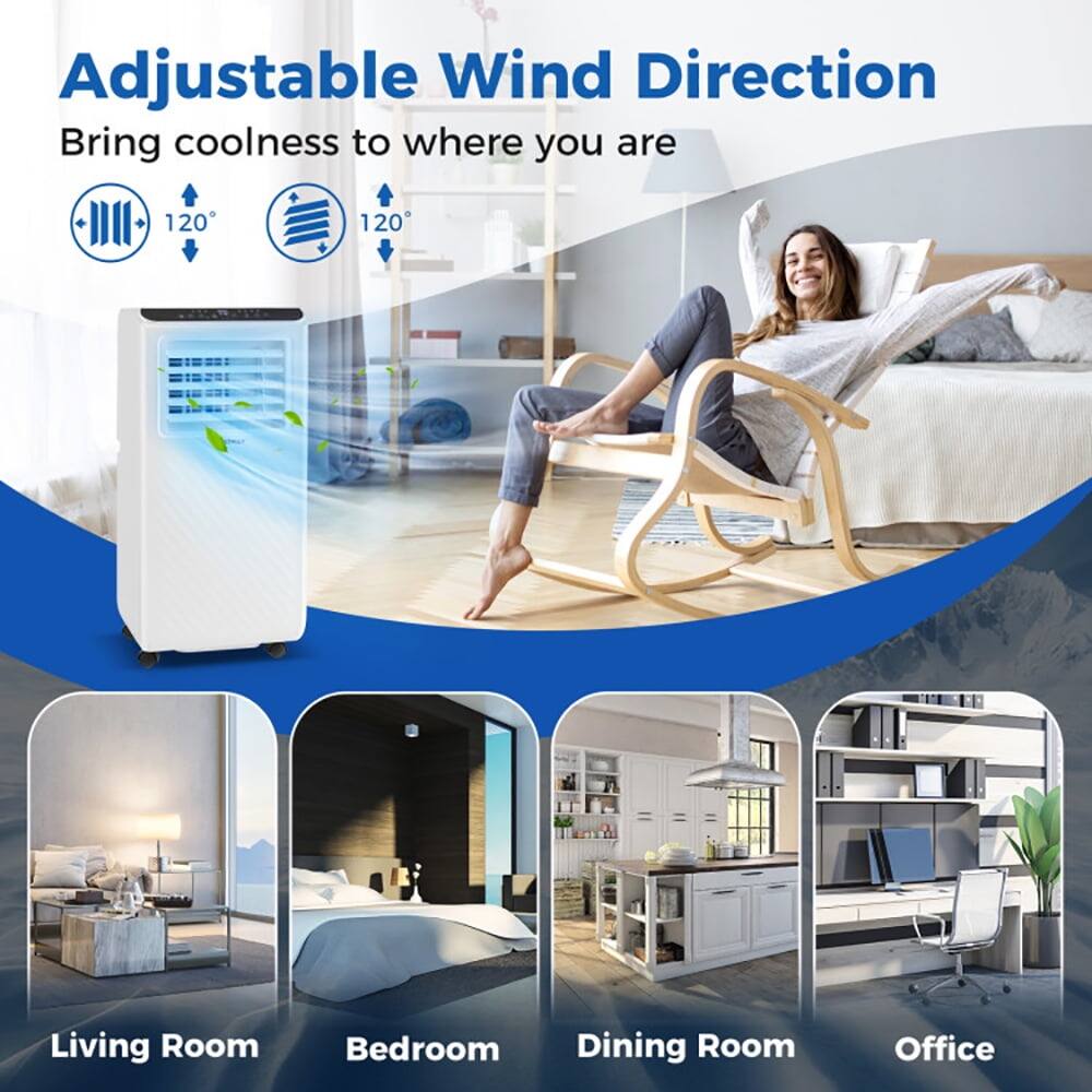 Adjustable Wind Direction  
Bring coolness to where you are  

120°  
120°  

Living Room  
Bedroom  
Dining Room  
Office