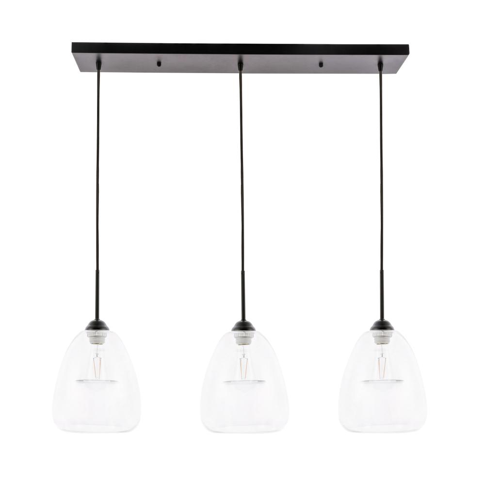 Alt View 10. Living District - Kason 3 light Black and Clear glass pendant - Black And Clear Glass.