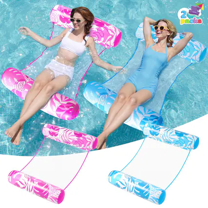 Front. Joyfy - 2 Packs Inflatable Pool Float Hammock, 4 in 1 Pool Floaties for Adults, Swimming Pool Accessories for Pool, Beach - Multicolor.