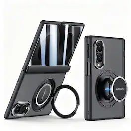 Dteck - Privacy Case for Samsung Galaxy Z Fold8 with Stand & PET Screen Film,Matte PC Shockproof Full Hinge Protection Cover - Black