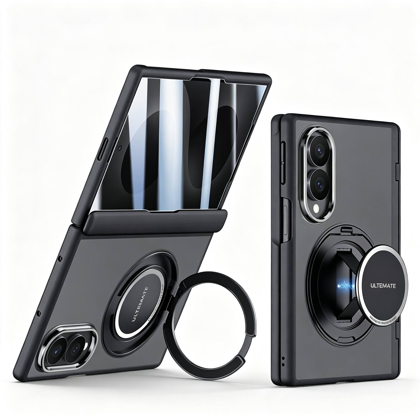 Dteck - Privacy Case for Samsung Galaxy Z Fold8 with Stand & PET Screen Film,Matte PC Shockproof Full Hinge Protection Cover - Black