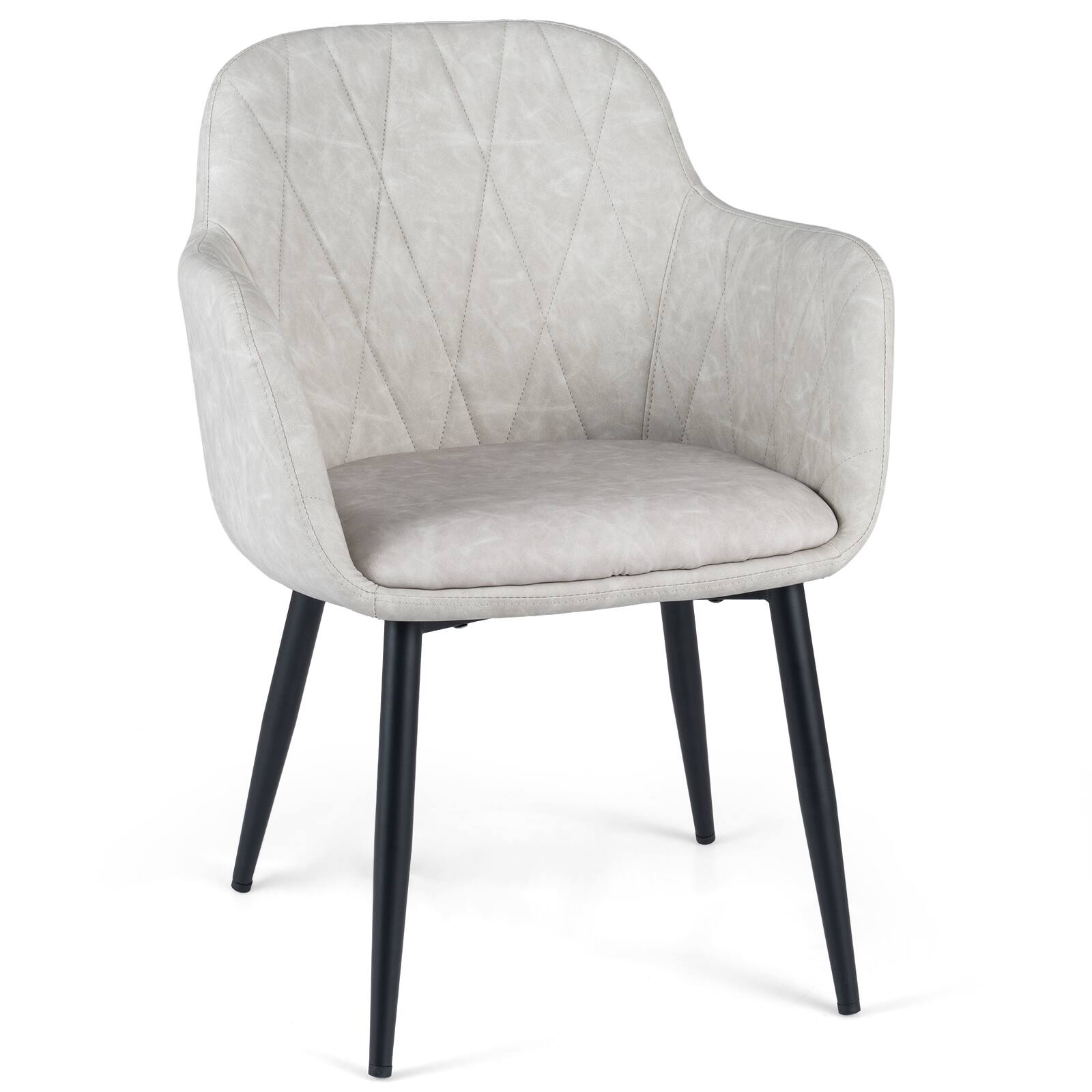 Alt View 7. Gymax - Gymax Dining Chairs Set of 4 Upholstered PU Leather Kitchen Chairs w/Curved Back Light Gray - White.