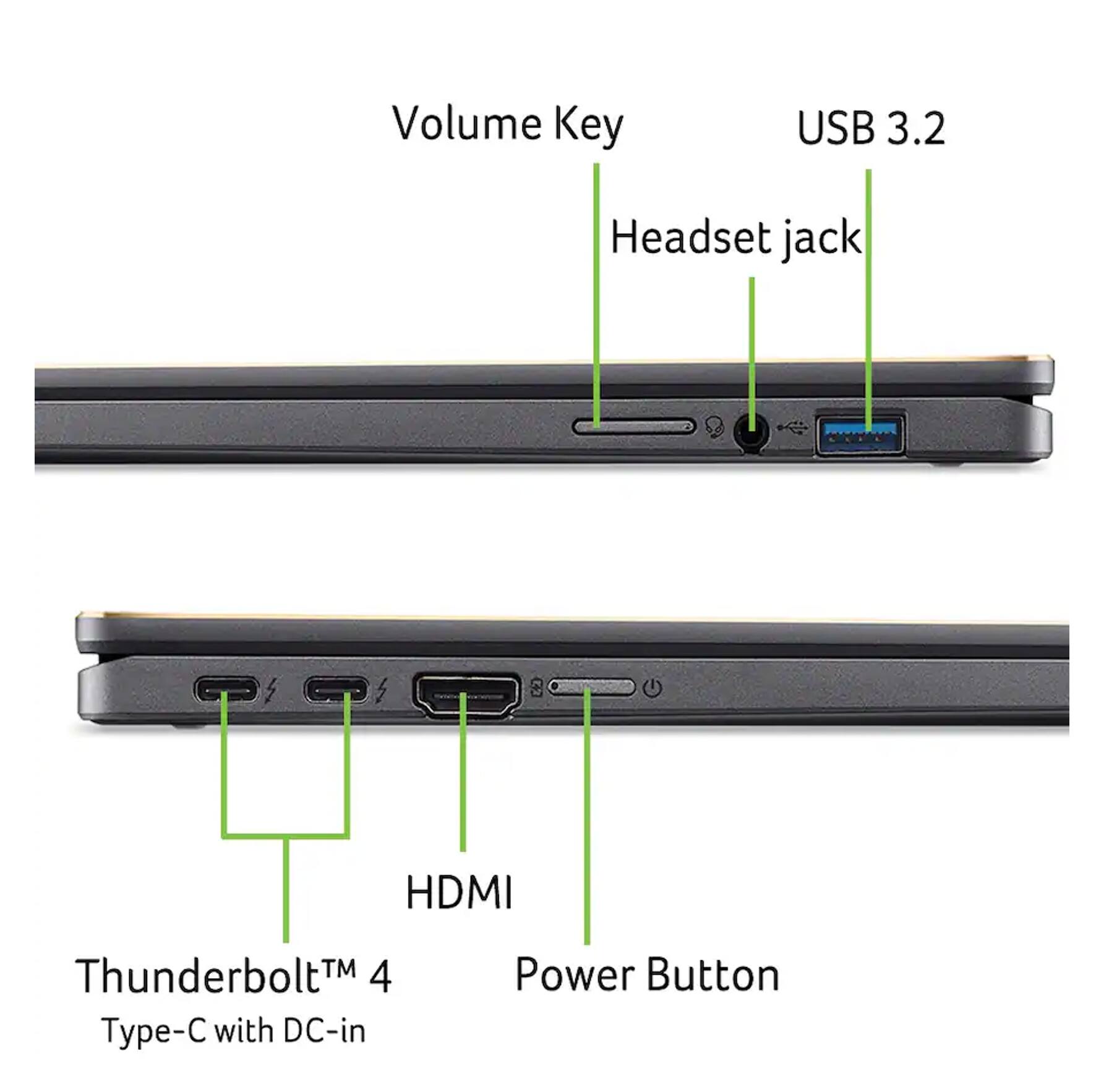 Volume Key  
USB 3.2  
Headset jack  
HDMI  
Thunderbolt™ 4  
Type-C with DC-in  
Power Button
