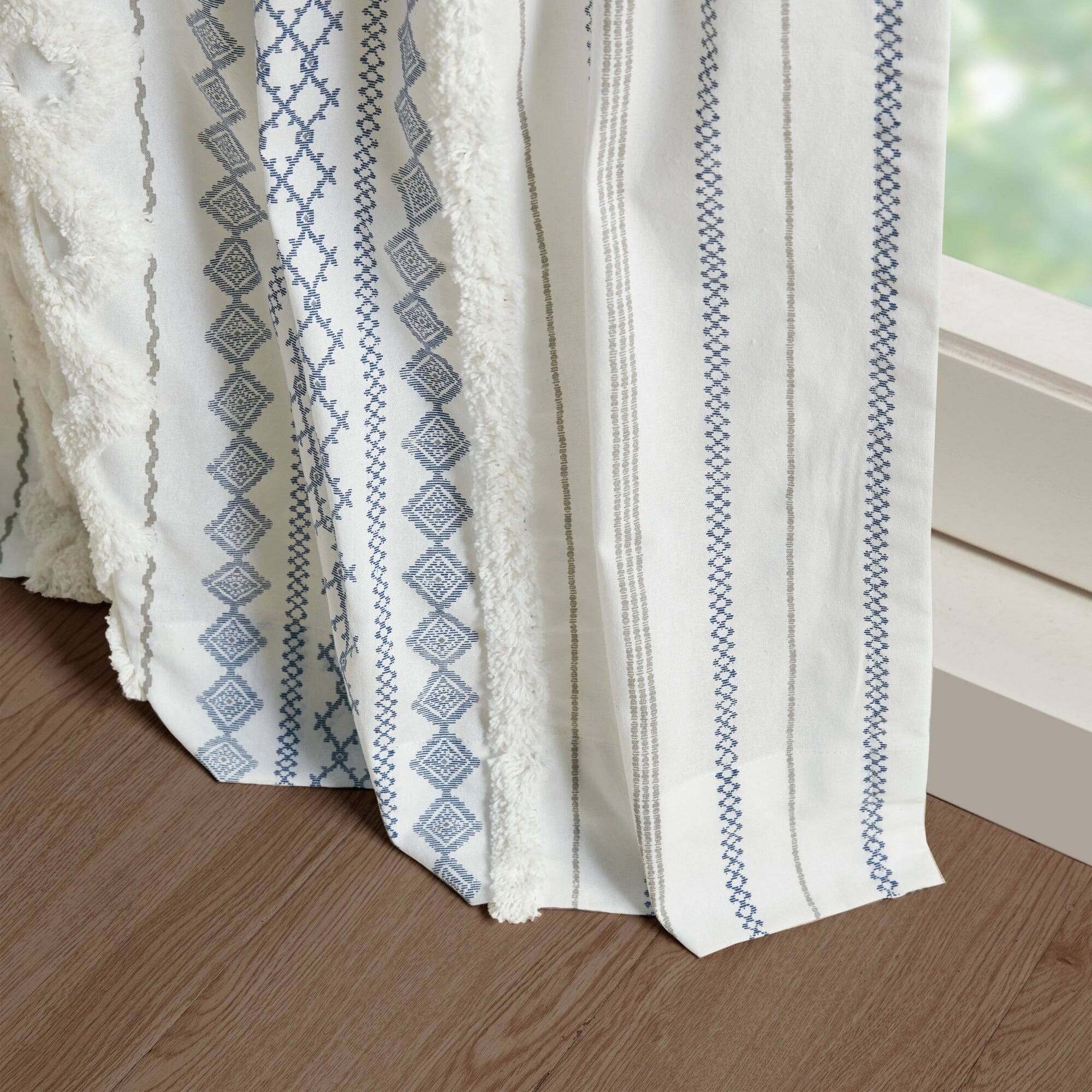 Alt View 2. BreeBe - Cotton Printed Curtain Panel with Chenille Stripe and Lining 50x108' - Multi.