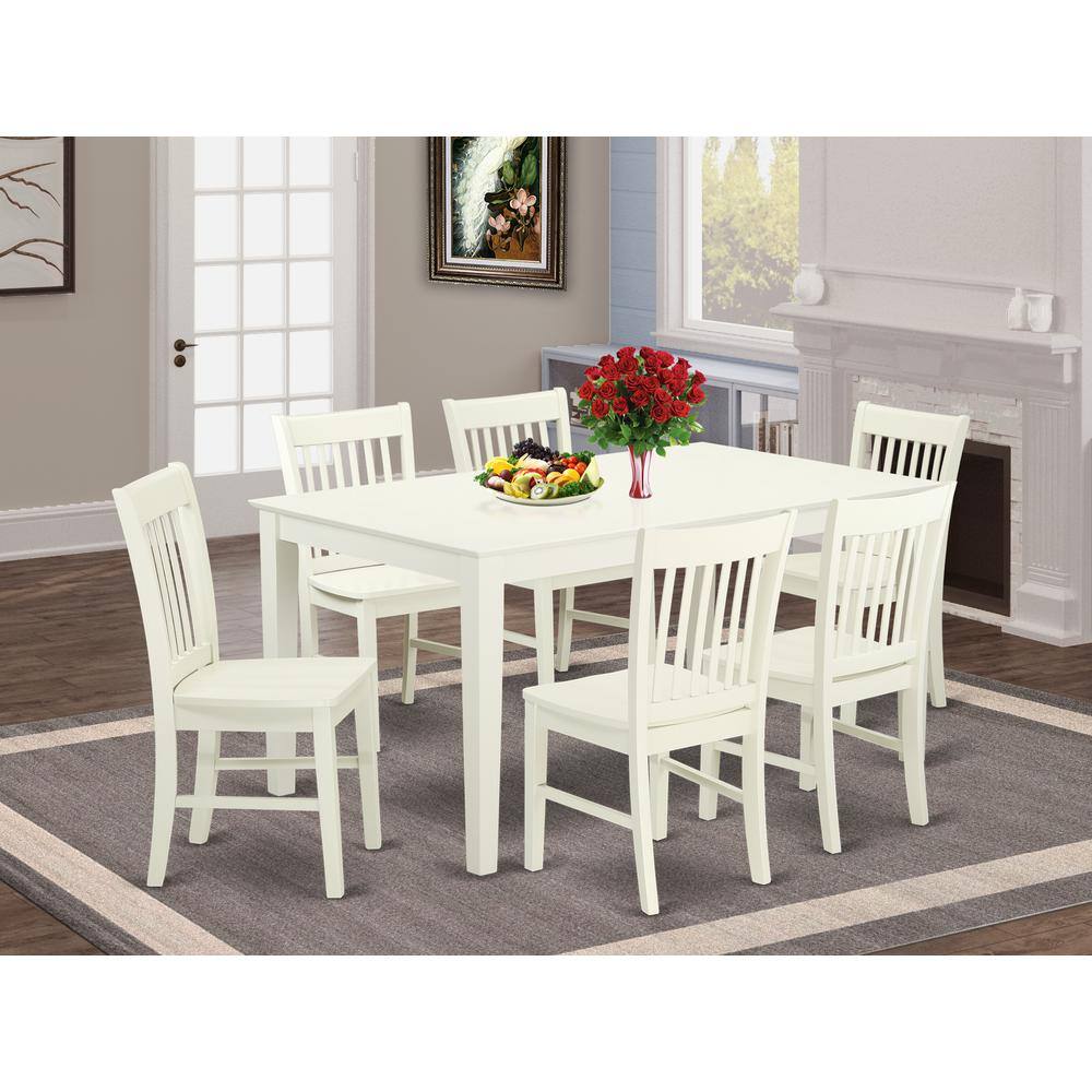 Left. East West Furniture - Dining Room Set Linen White - Brown.