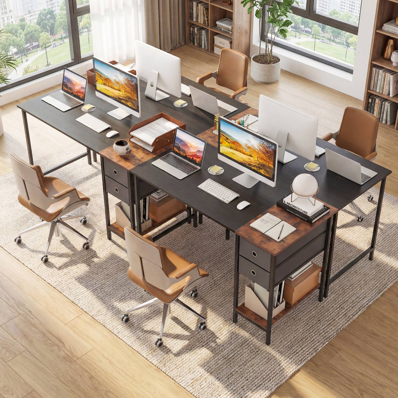 Alt View 9. Gymax - Gymax 48'' Computer Desk w/ 2 Fabric Drawers Open Storage Shelf for Working Gaming - Black.