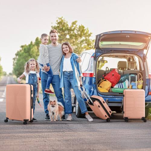 Alt View 8. Winado - 3-in-1 20" 24" 28" Trolley Carry On Luggage Set Spinner Wheels Lightweigh Hardside PP Suitcase Sets with Built-in Lock - Rose Gold.