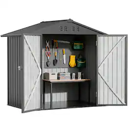 CloudRest Pro - 6 x 4 FT Outdoor Storage Shed Lockable Doors Tool Sheds with Sloping Roof Steel Garden Shed - Gray