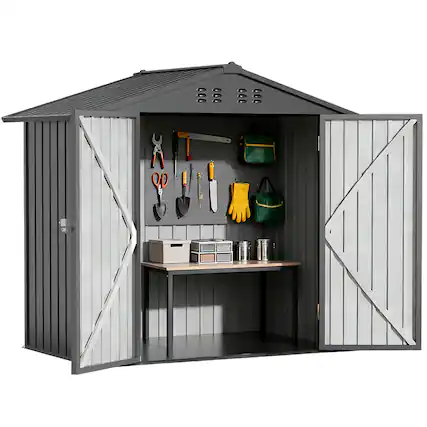Front. CloudRest Pro - 6 x 4 FT Outdoor Storage Shed Lockable Doors Tool Sheds with Sloping Roof Steel Garden Shed - Gray.