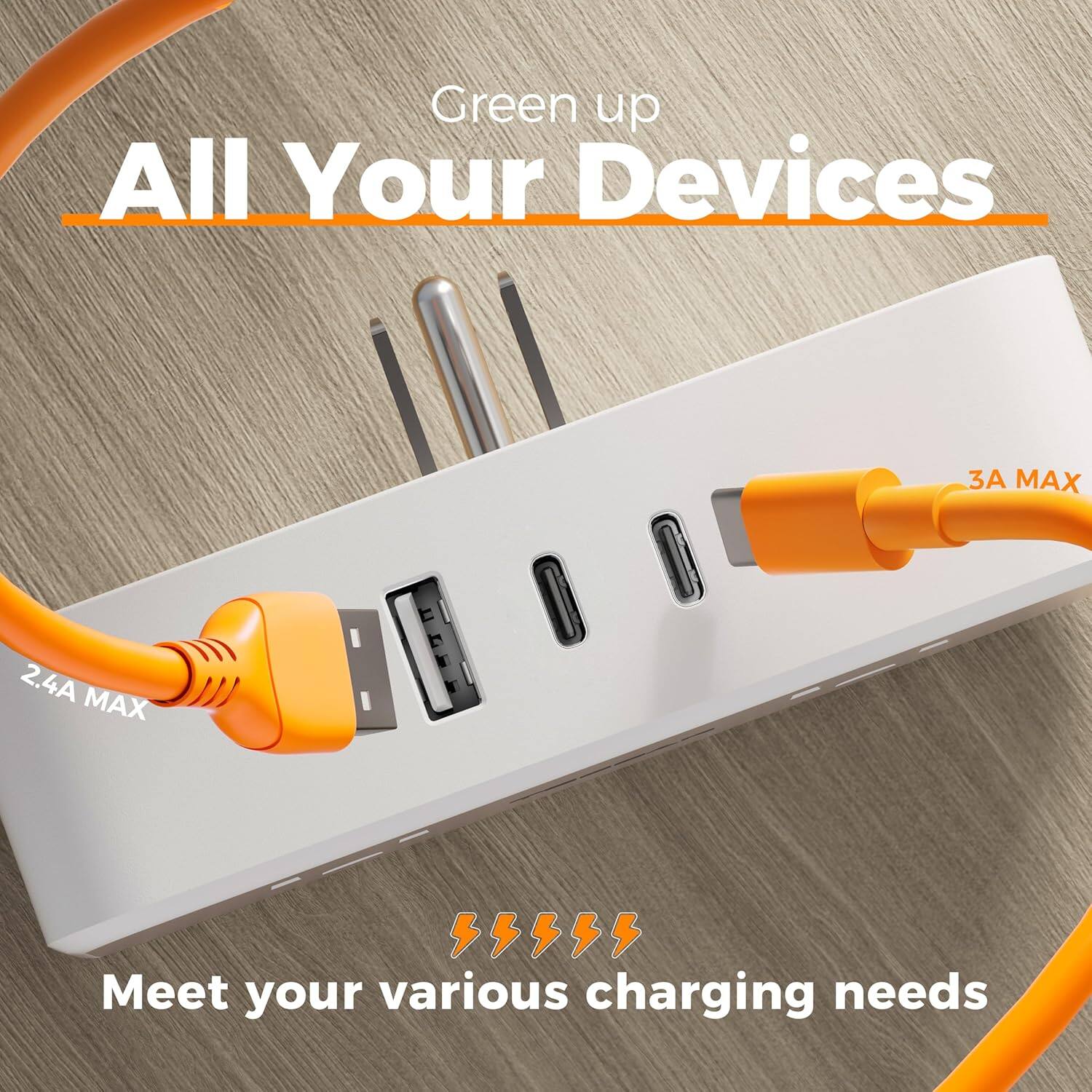 Green up All Your Devices  
Meet your various charging needs  
2.4A MAX  
3A MAX