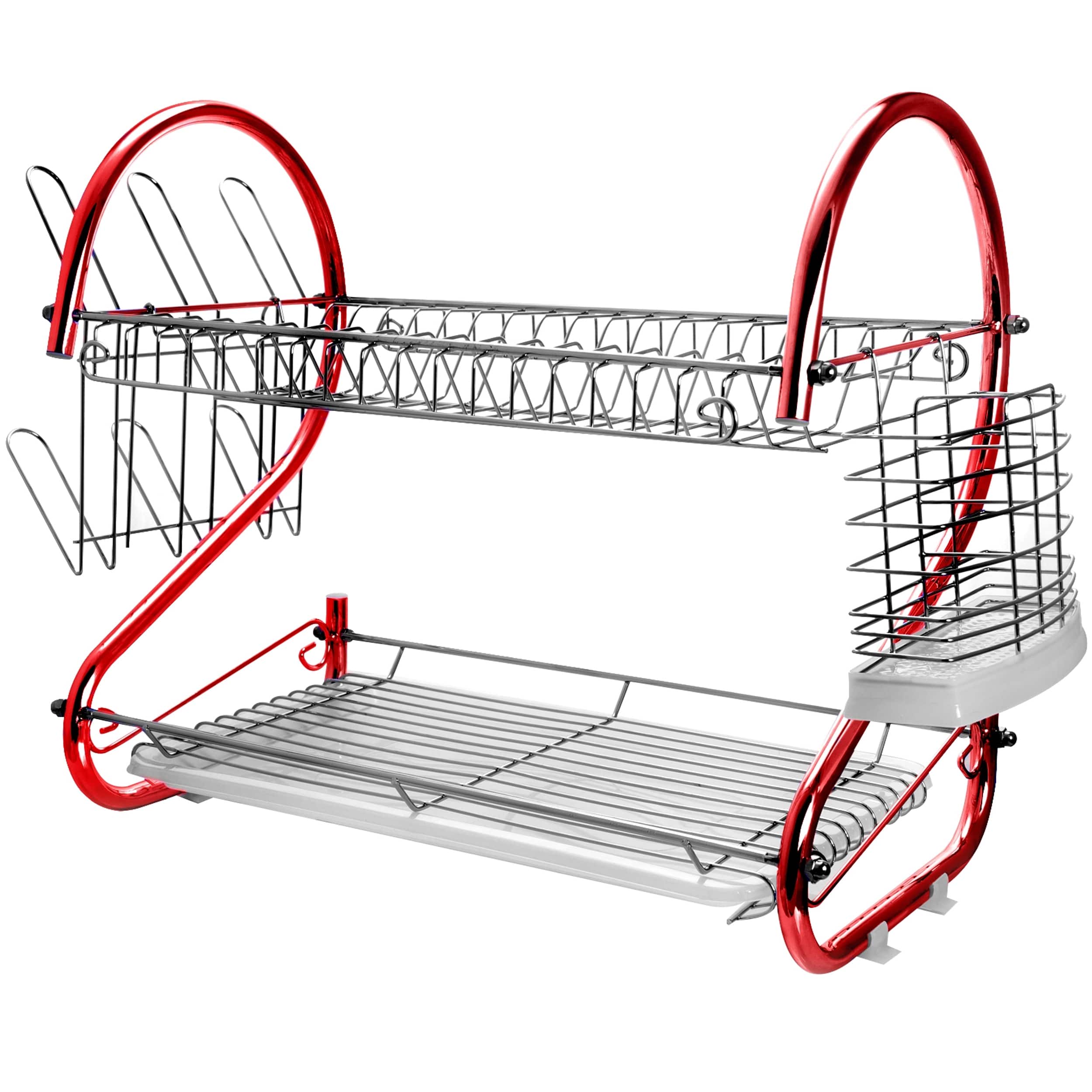 MegaChef - 16 Inch Two Shelf Iron Wire Dish Rack - Red