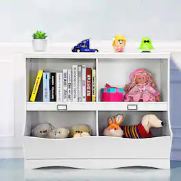 Gymax - Children Storage Unit Kids Bookshelf Bookcase Baby Toy Organizer Shelf - White