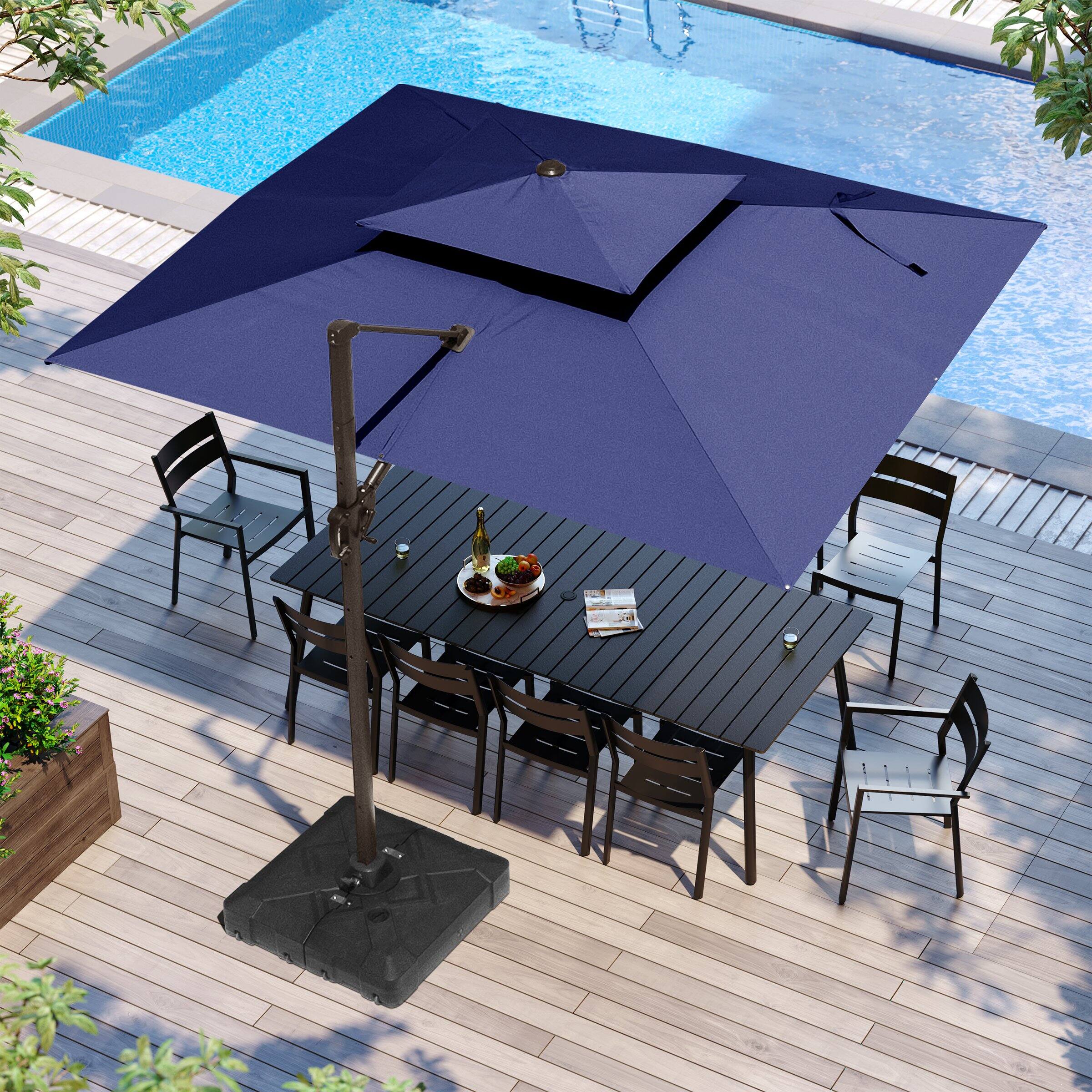 Alt View 6. Crestlive Products - Crestlive Products 11-ft Aluminum Navy Blue Slide-tilt Cantilever Patio Umbrella with Base - Navy blue.