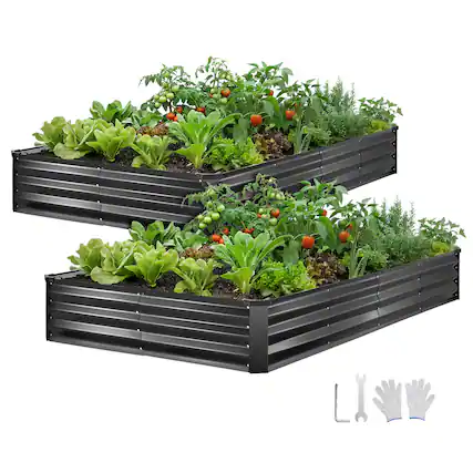 Front. VEVOR - 2 Pack Galvanized Raised Garden Beds, 8 x 4 x 1 ft, Rectangular Metal Planter Boxes Kit Outdoor - Dark Gray.