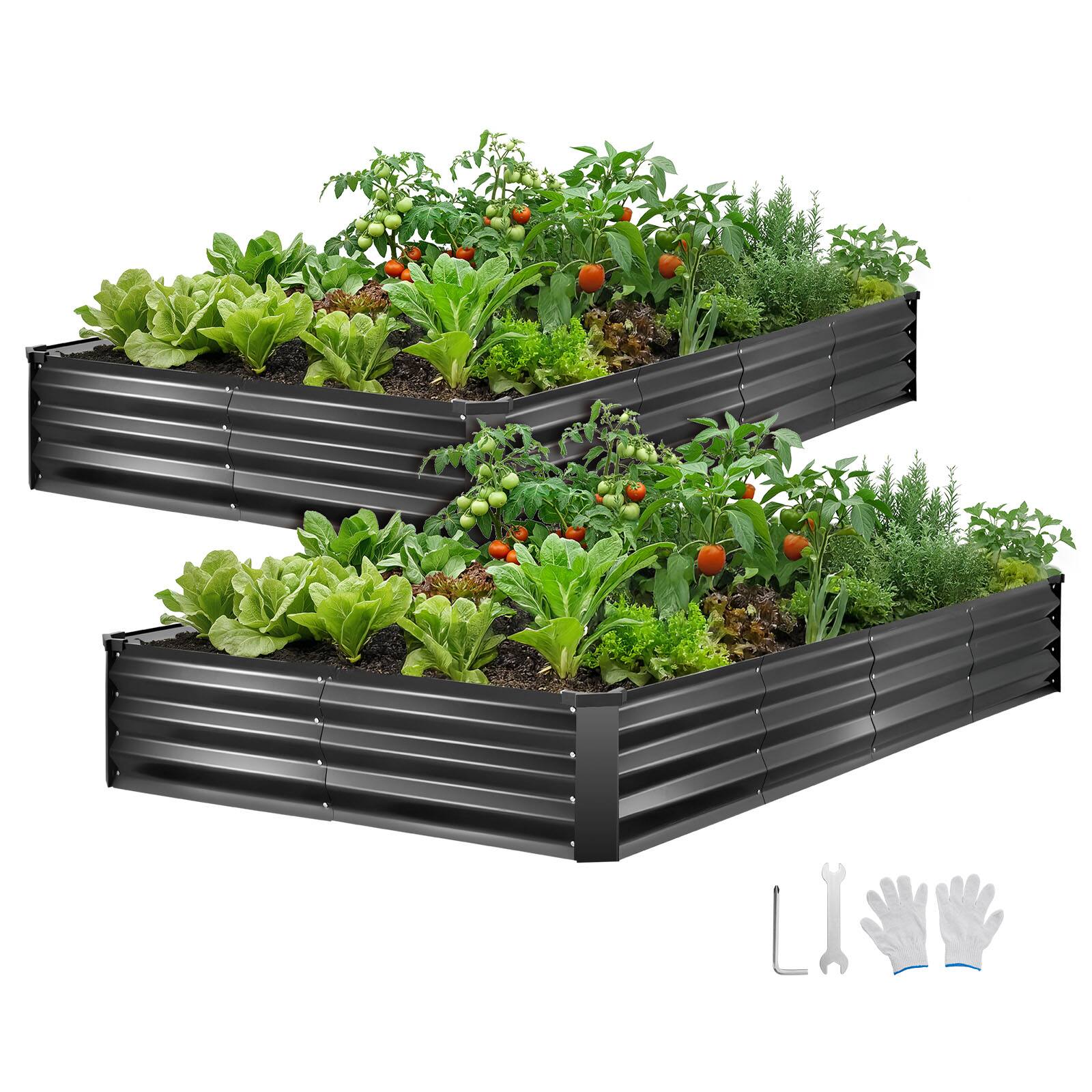 Front. VEVOR - 2 Pack Galvanized Raised Garden Beds, 8 x 4 x 1 ft, Rectangular Metal Planter Boxes Kit Outdoor - Dark Gray.