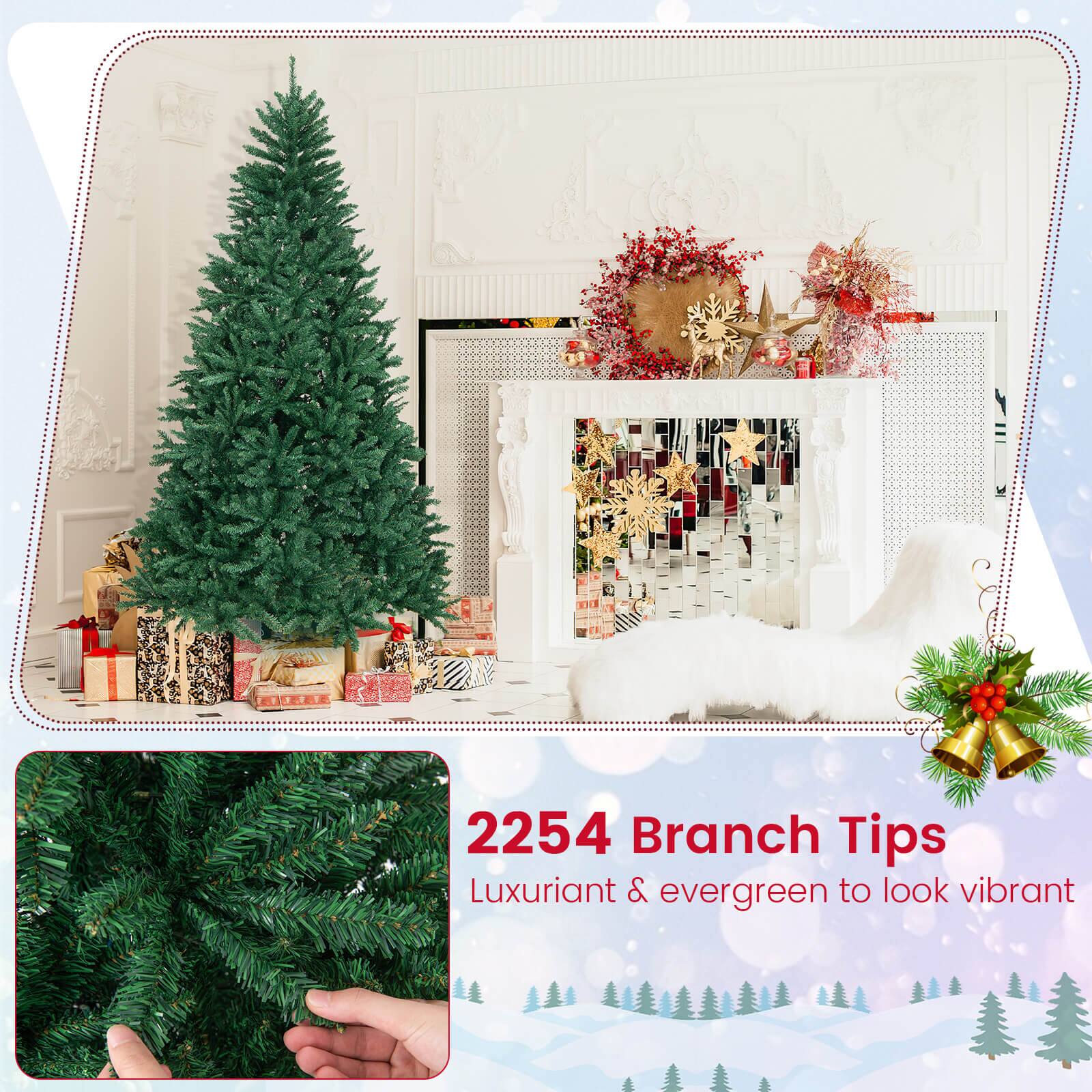Costway 7.5FT Hinged Christmas Tree Unlit Artificial Xmas Decoration w