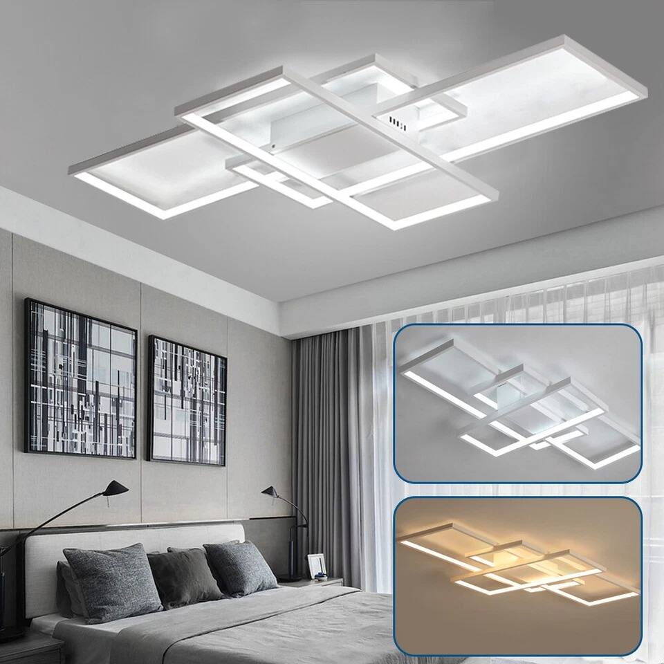 Back. Home Collection - Modern Acrylic LED Ceiling Light 95W Square Flush Mount Chandelier with Remote.