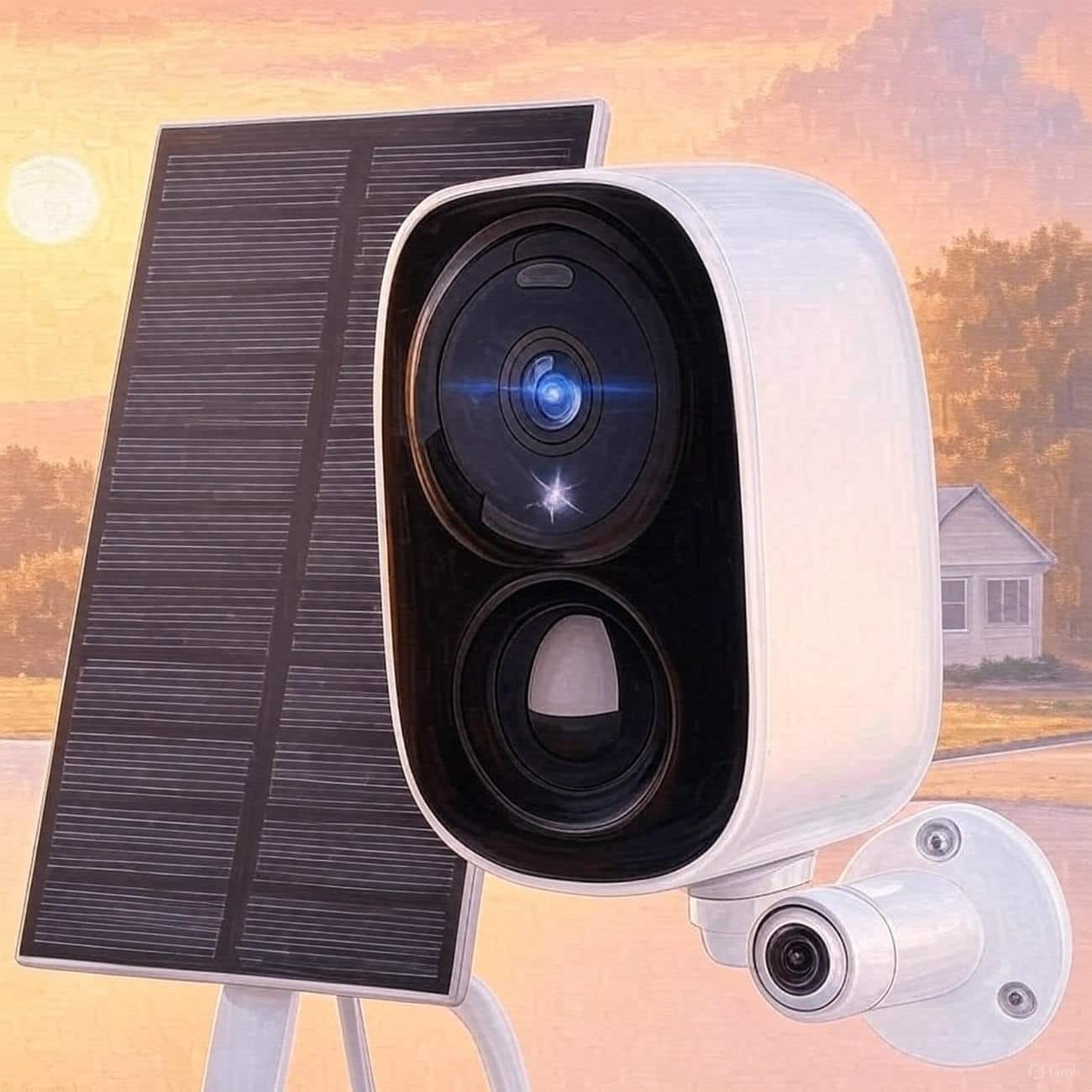 Zell Electronics - Wireless Solar Outdoor Camera 2K 3MP Video, AI Motion Alerts, Color Night Vision, 2-Way Audio, No Fees - White