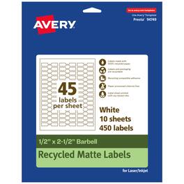 Avery - EcoFriendly Barbell Labels, 1/2" x 2-1/2", 450ct - White