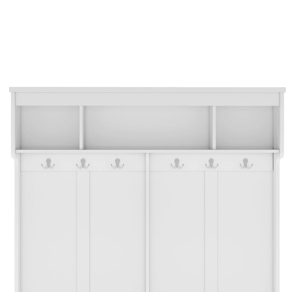 Alt View 6. Loheer - Loheer Modern White Hall Tree, Entryway Coat Rack with Shoe Cubbies, Metal Hooks, 59.1 Inch Wide - White.