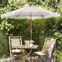 Angle. Ainfox - Ainfox 7.5 FT Patio Umbrella with Fringe , Outdoor Tassel Beach Umbrella,  with Crank & 18 LED Lights - Khaki.
